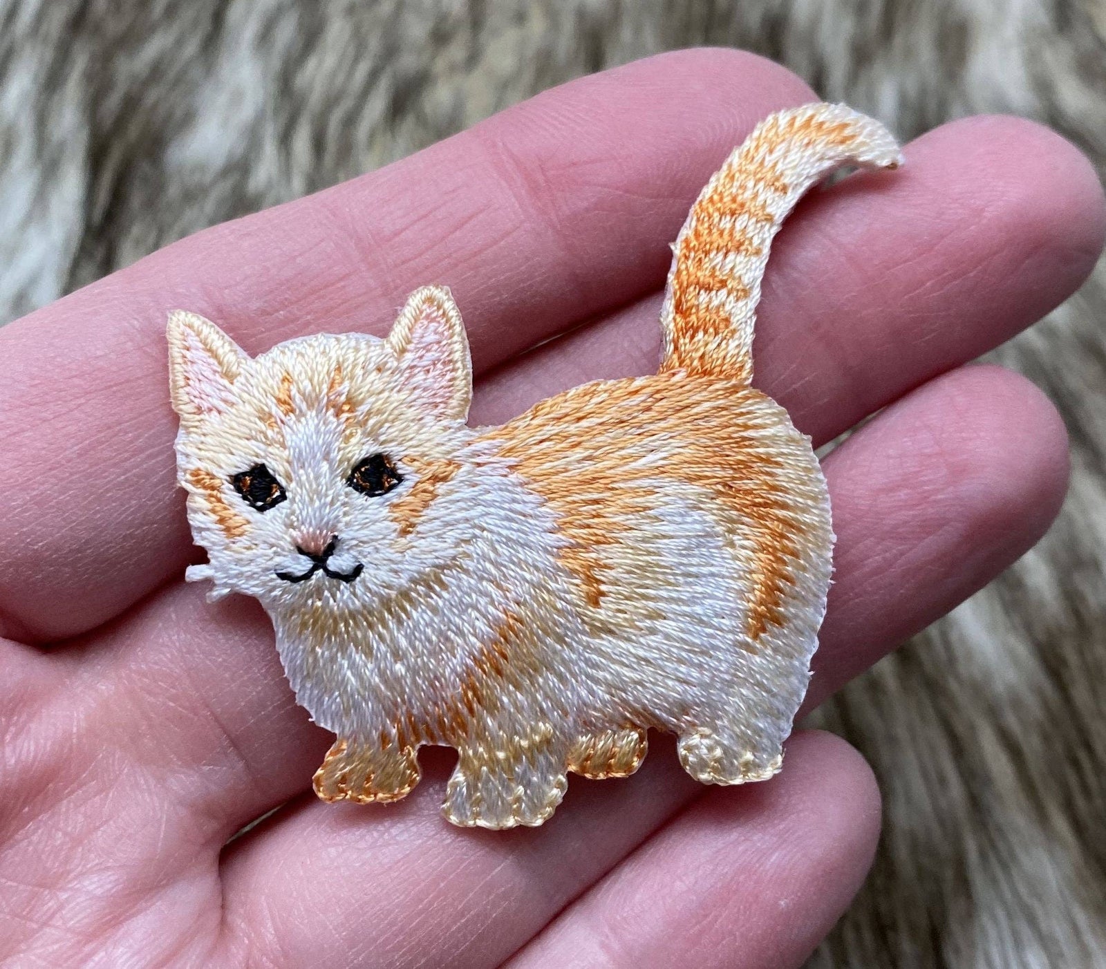 Orange and White Tabby Kitty Cat - Embroidered Iron on Patch