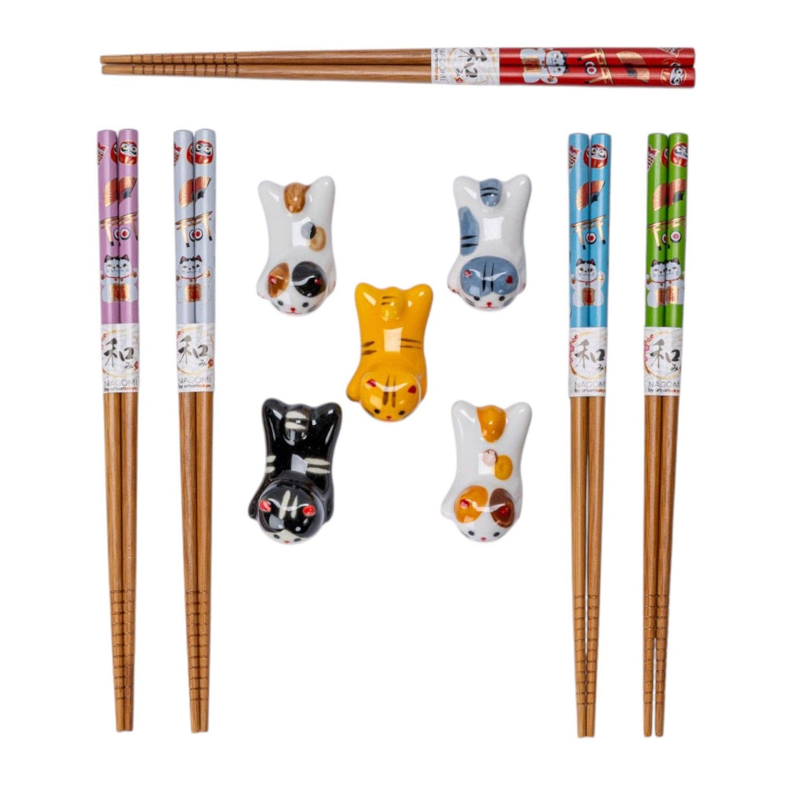 5 Cute Cats - Chopsticks and Rests Gift Set