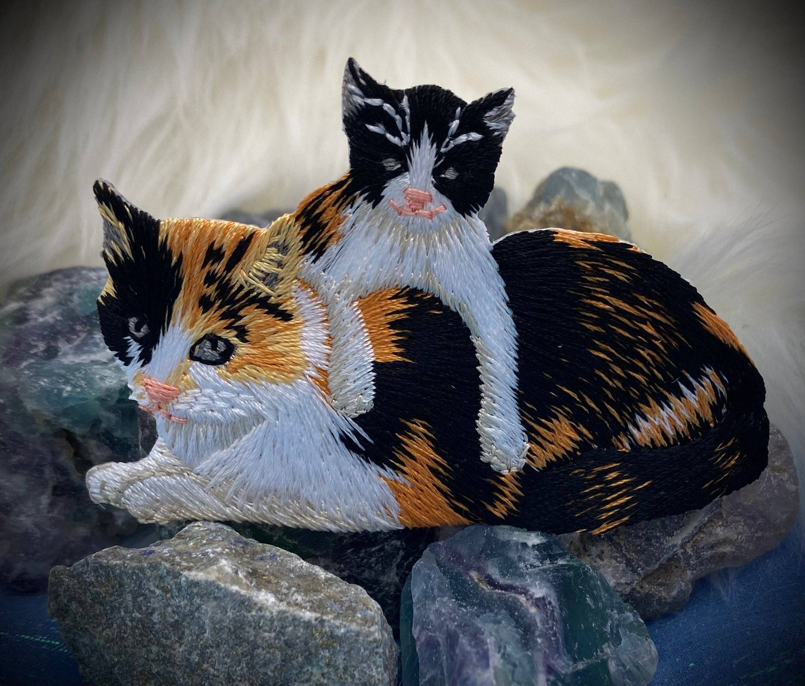 Calico Mother Cat and Kitten - Embroidered Iron on Patch