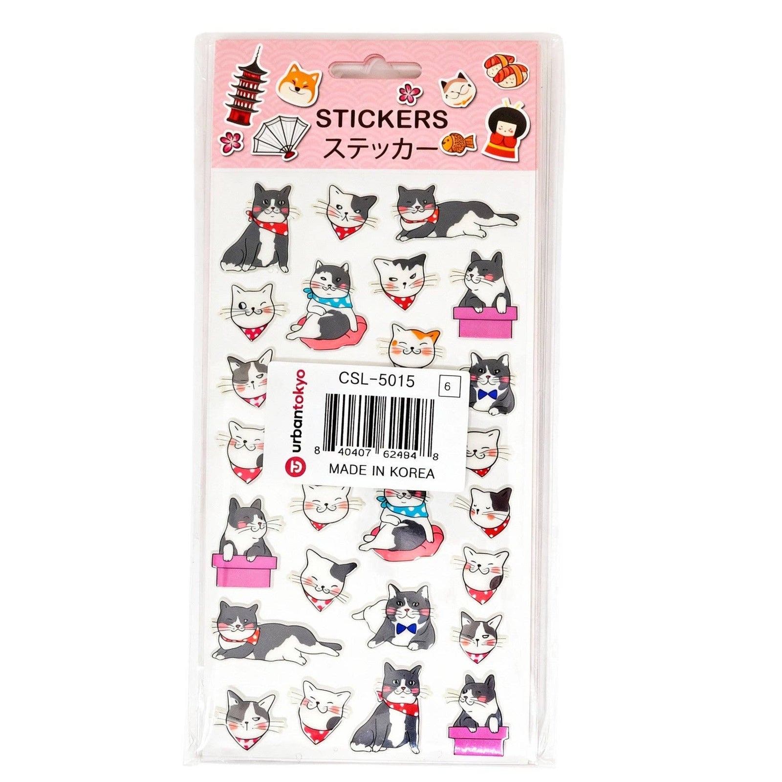 Gray and White Cats with Bandanas - Puffy Stickers