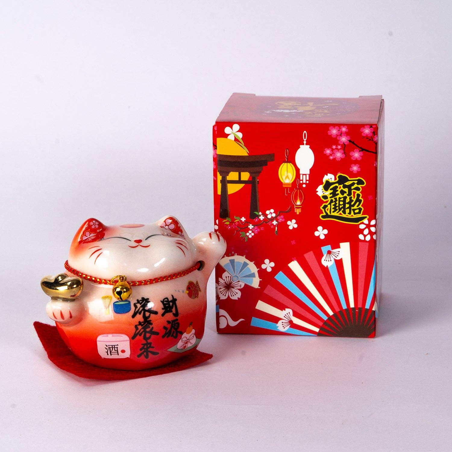 Lucky Cat Red - Ceramic Figurine