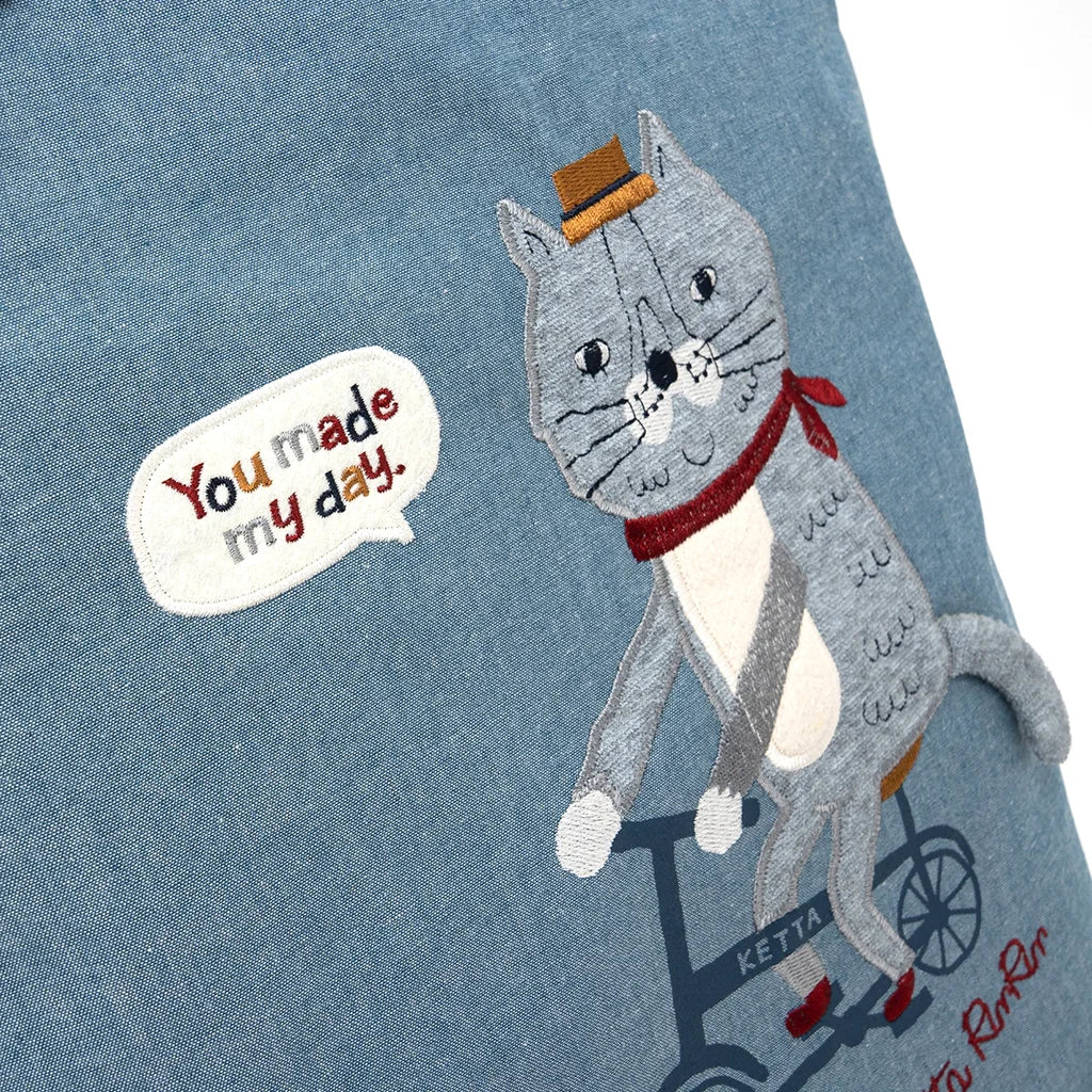 Biking Cat - Embroidered Tote Bag – Blue