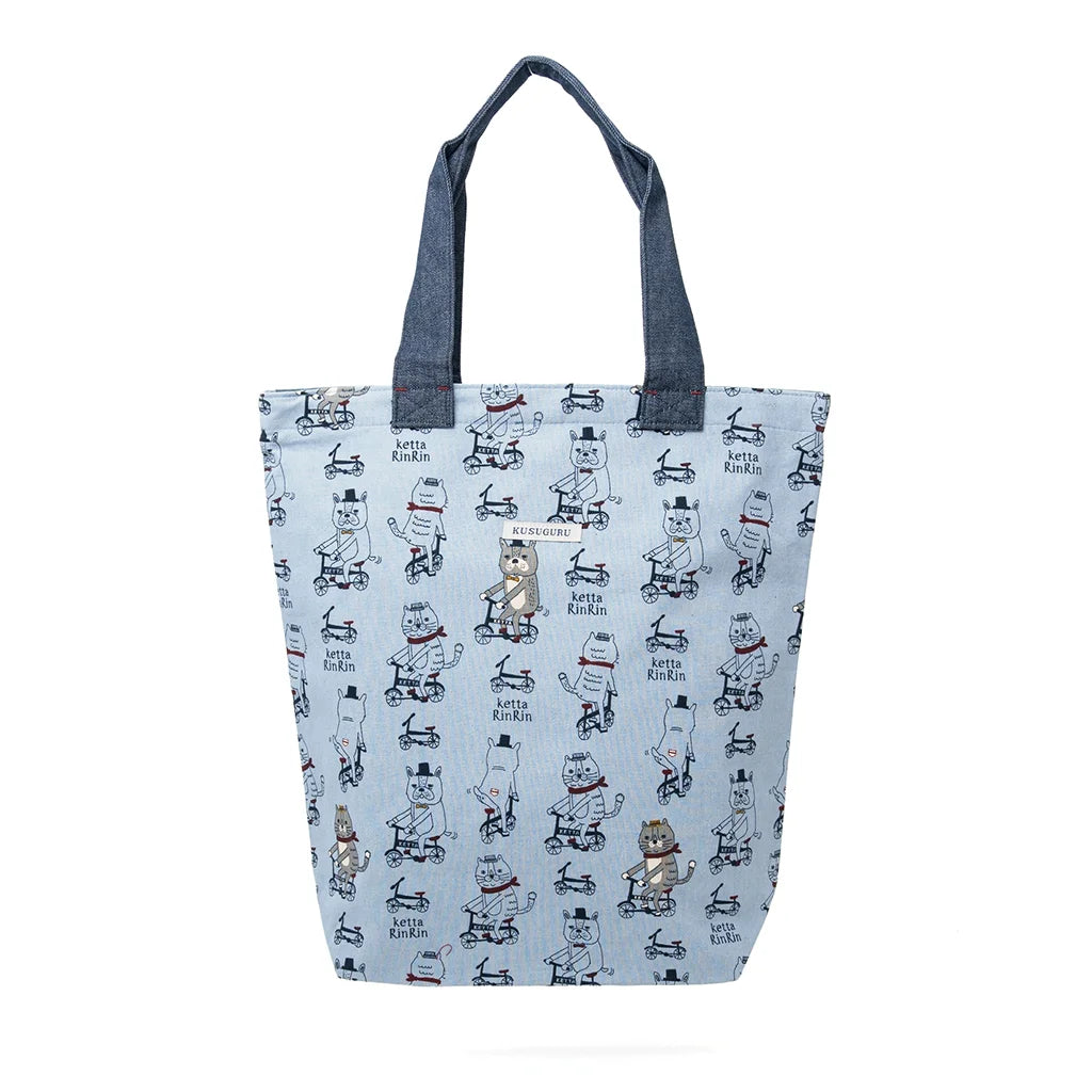 Biking Cat - Embroidered Tote Bag – Blue
