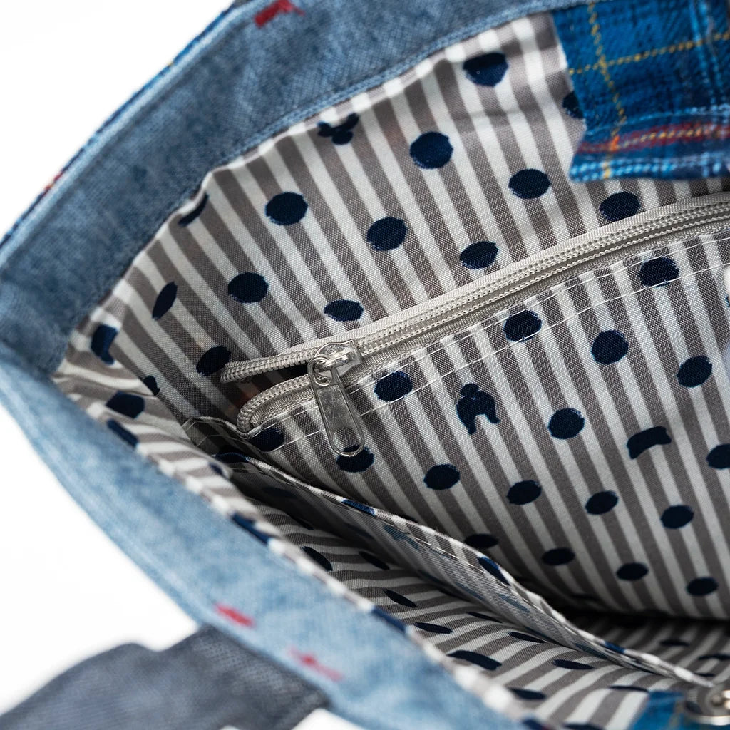 Kusuguru Japan Nago Cat - Embroidered Small Tote - Blue