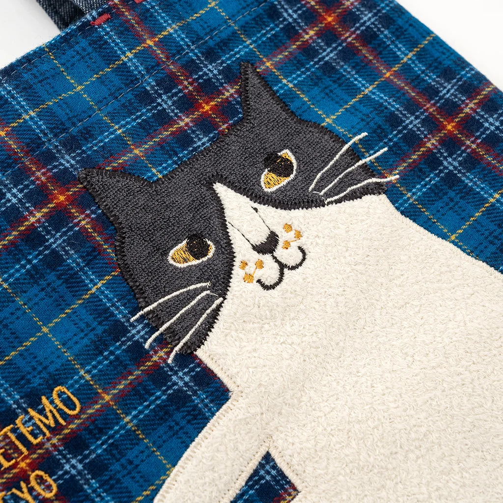 Kusuguru Japan Nago Cat - Embroidered Small Tote - Blue