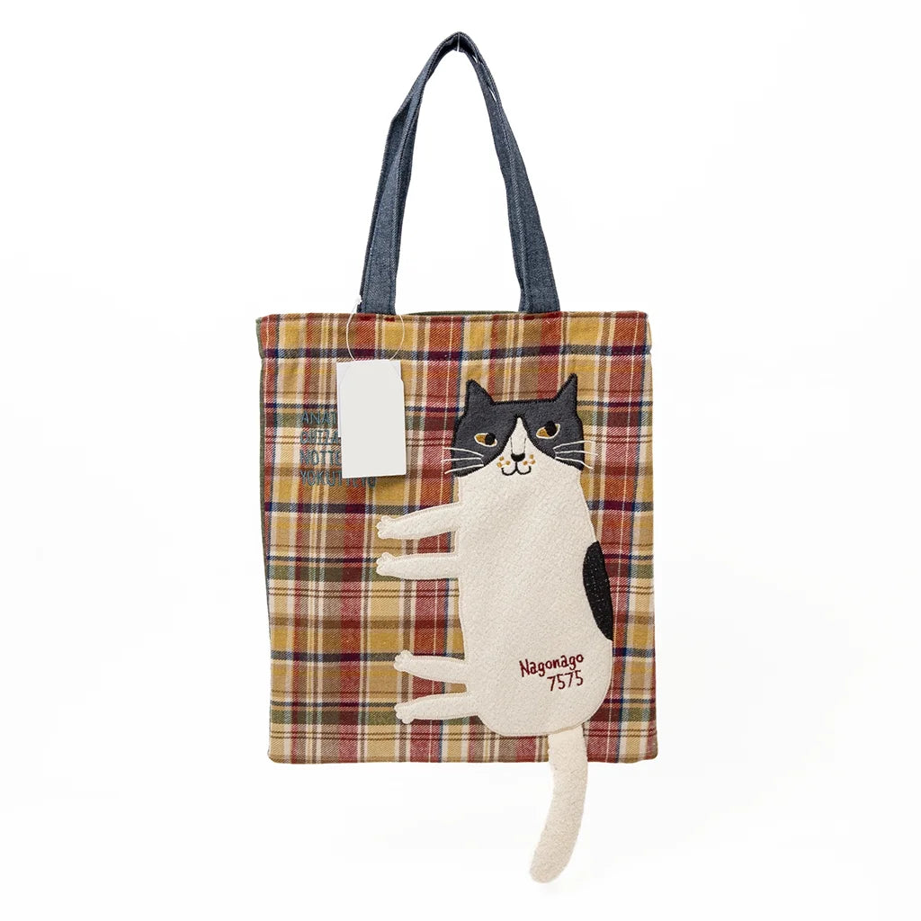 Kusuguru Japan Nago Cat - Embroidered Small Tote - Red