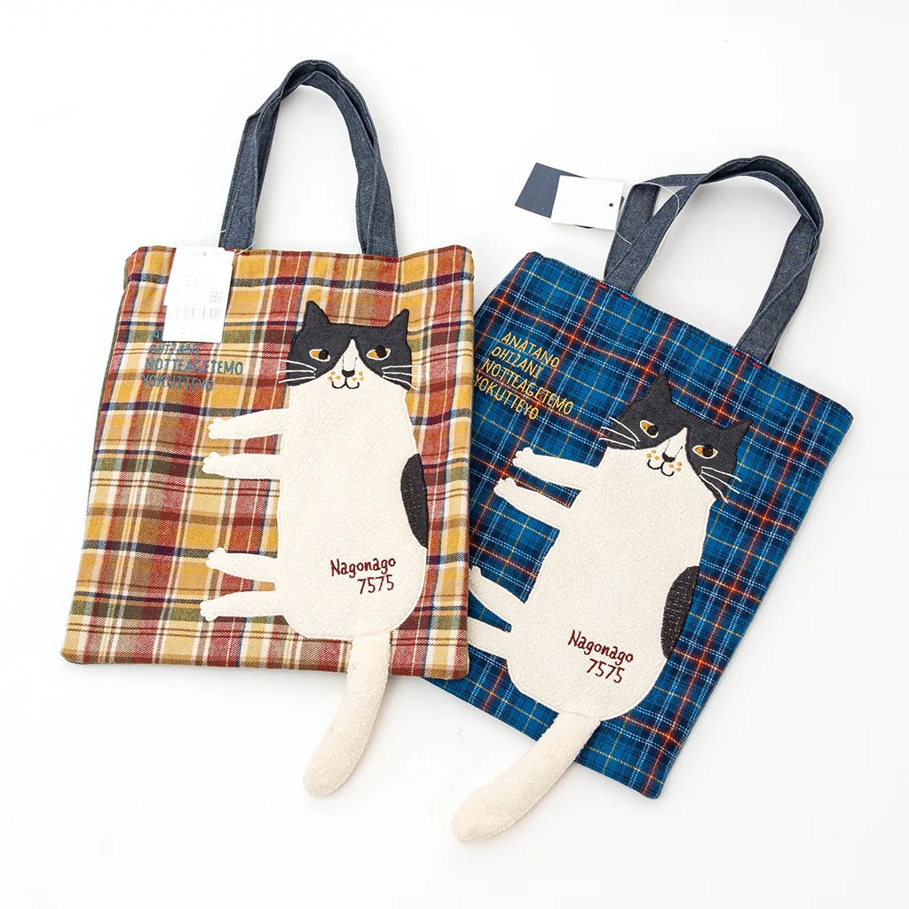 Kusuguru Japan Nago Cat - Embroidered Small Tote - Blue
