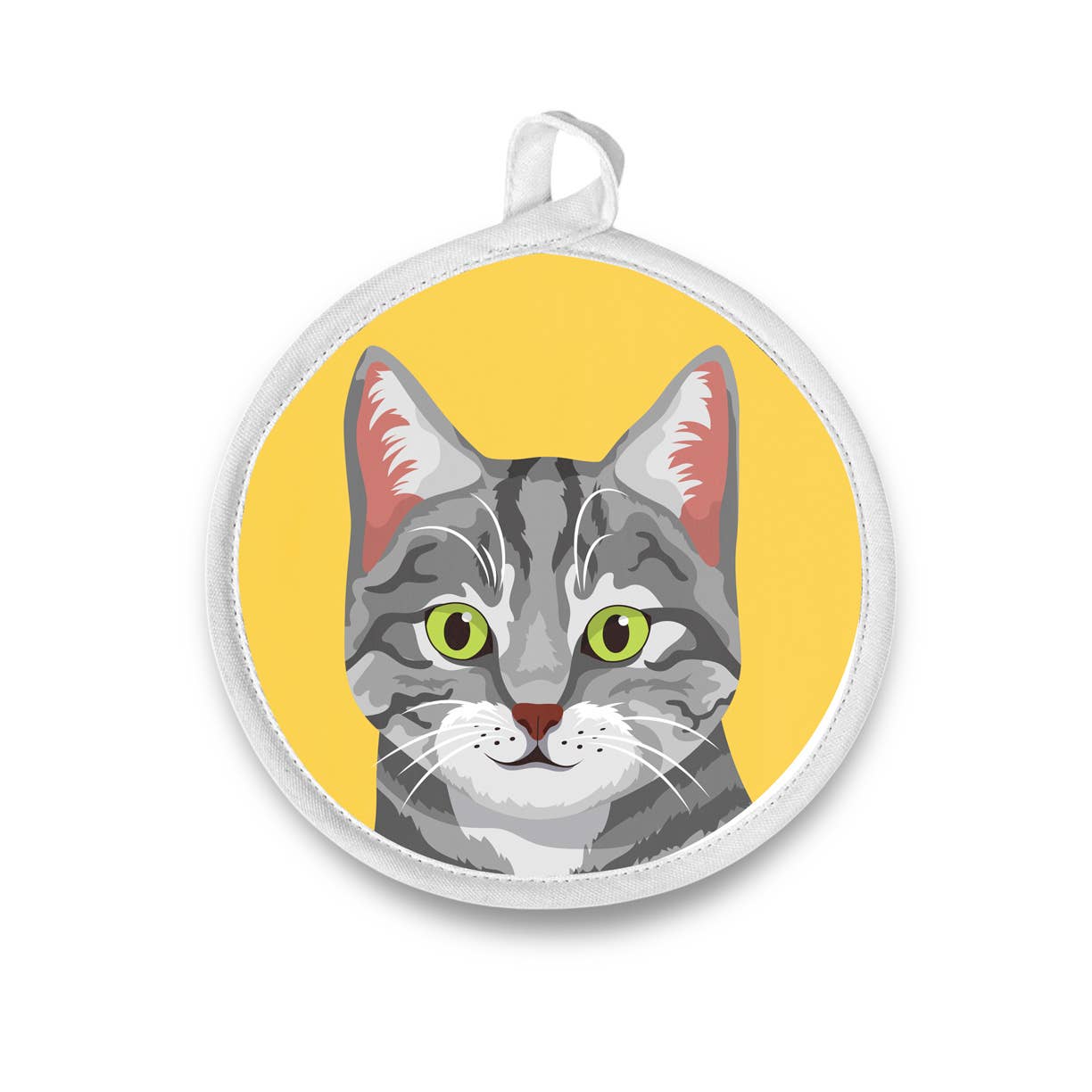 Modern Gray Tabby Kitty Cat - Round Potholder