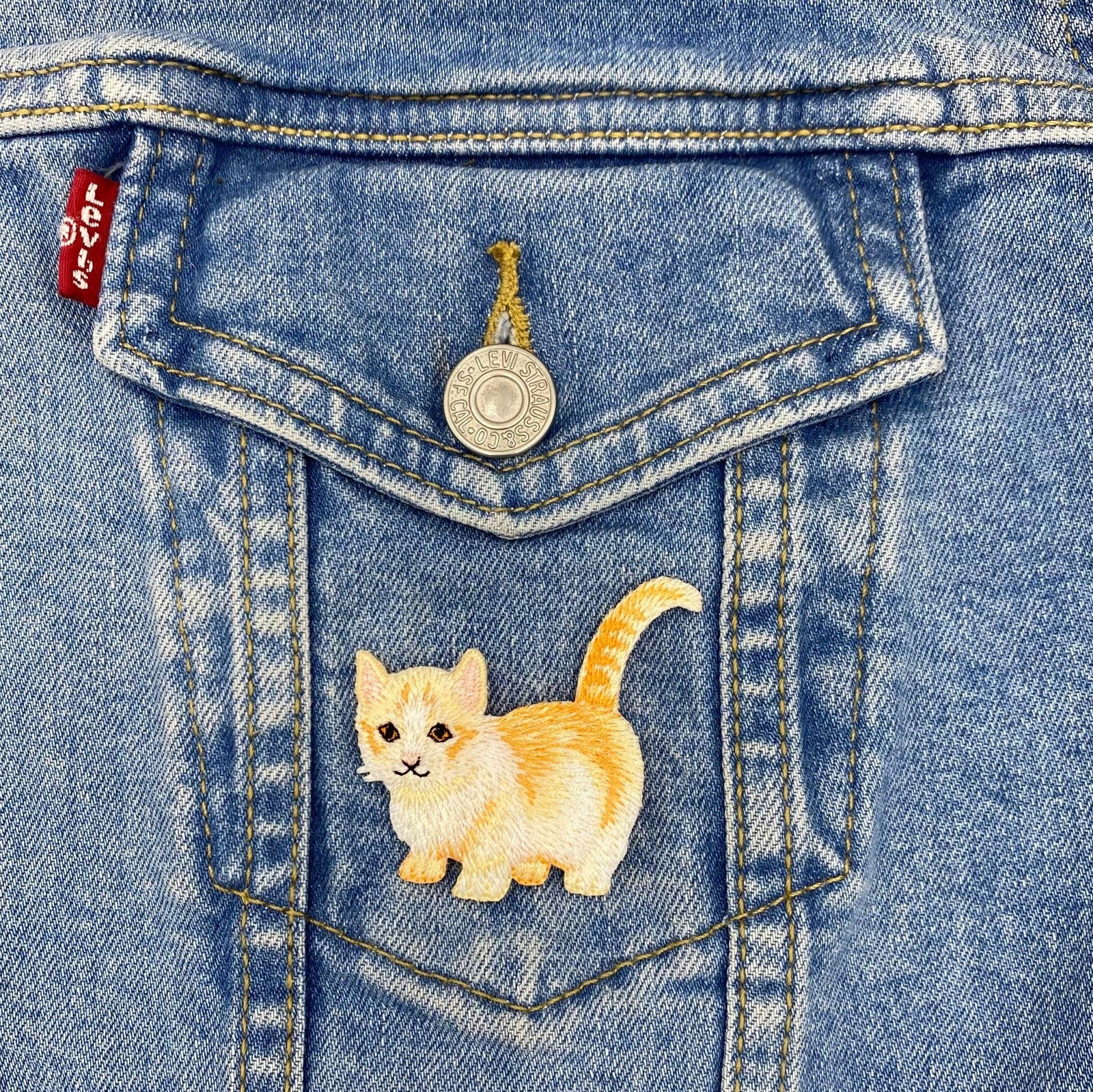 Orange and White Tabby Kitty Cat - Embroidered Iron on Patch