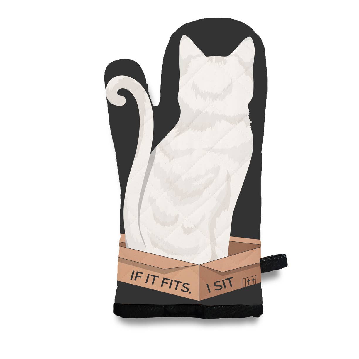White Kitty Cat, If It Fits, I Sit - Oven Mitt