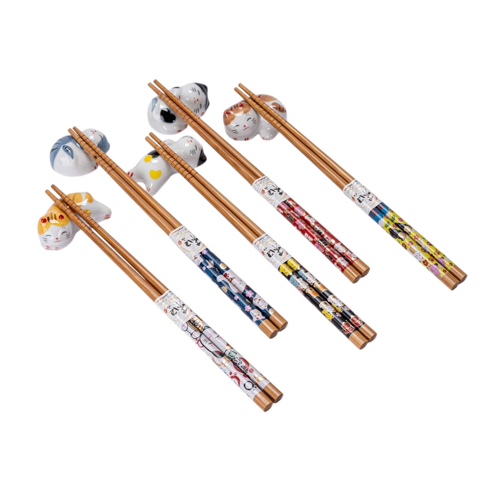 5 kittens - Bamboo Chopsticks and Rests Gift Set