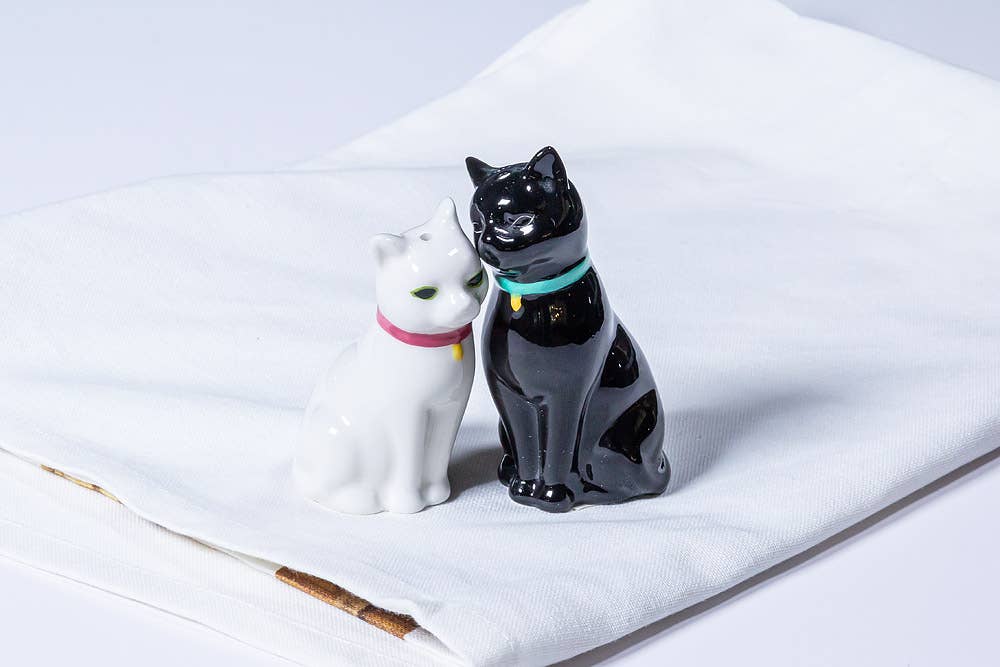 White and Black Cuddling Cat - Salt & Pepper Shaker Set