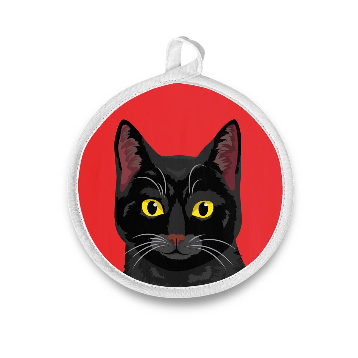 Modern Black Kitty Cat - Round Potholder