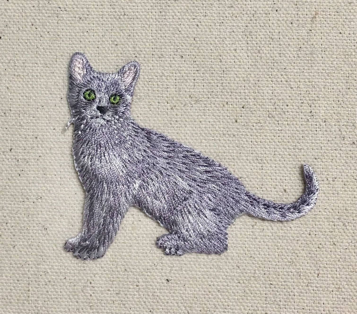 Realistic Gray Cat - Embroidered Iron on Patch
