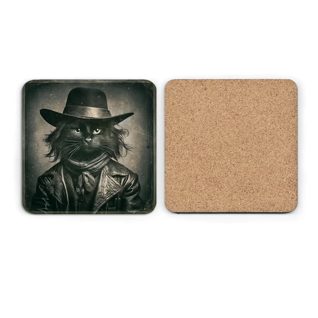 Most Wanted Cat - Long Hair Black Cat - Cork Coaster