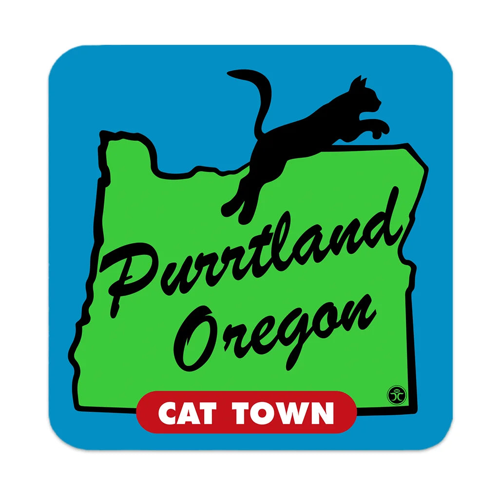 Black Cat Purrtland Cat Town - Blue/Green - Cork Coaster