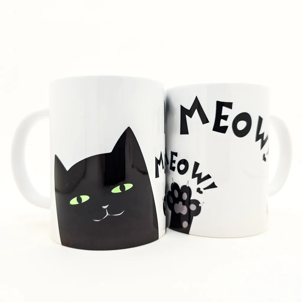 Black Cat Meow! Meow! - Ceramic Mug - 15oz