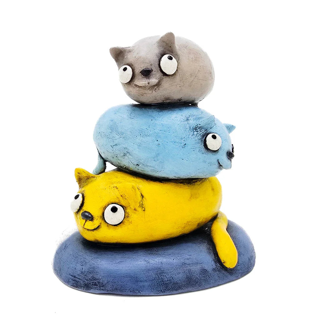 Cat Stack Blue - Handmade Ceramic Art