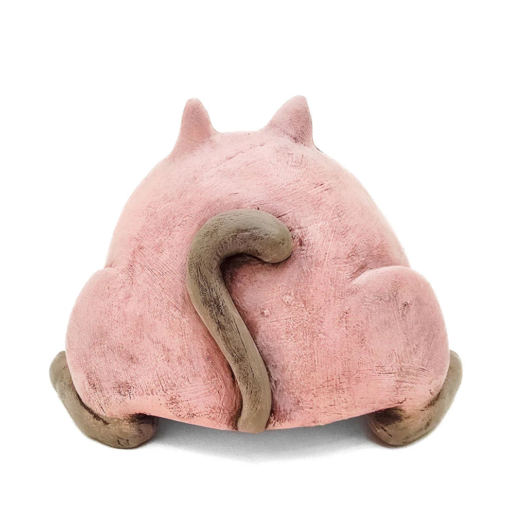 Sitting Pink Fat Cat - Original Ceramic Figurine