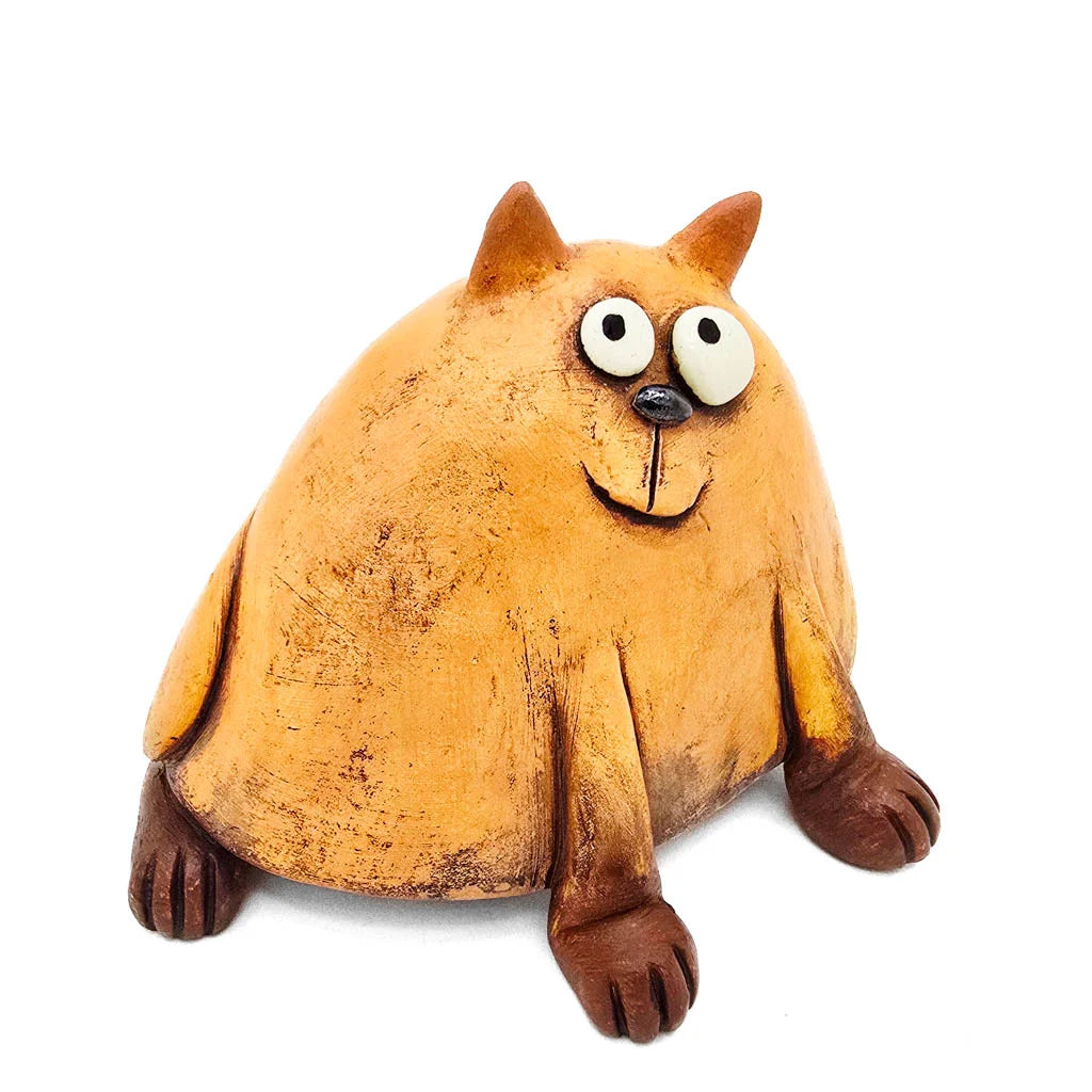 Sitting Peachy Fat Cat - Original Ceramic Figurine