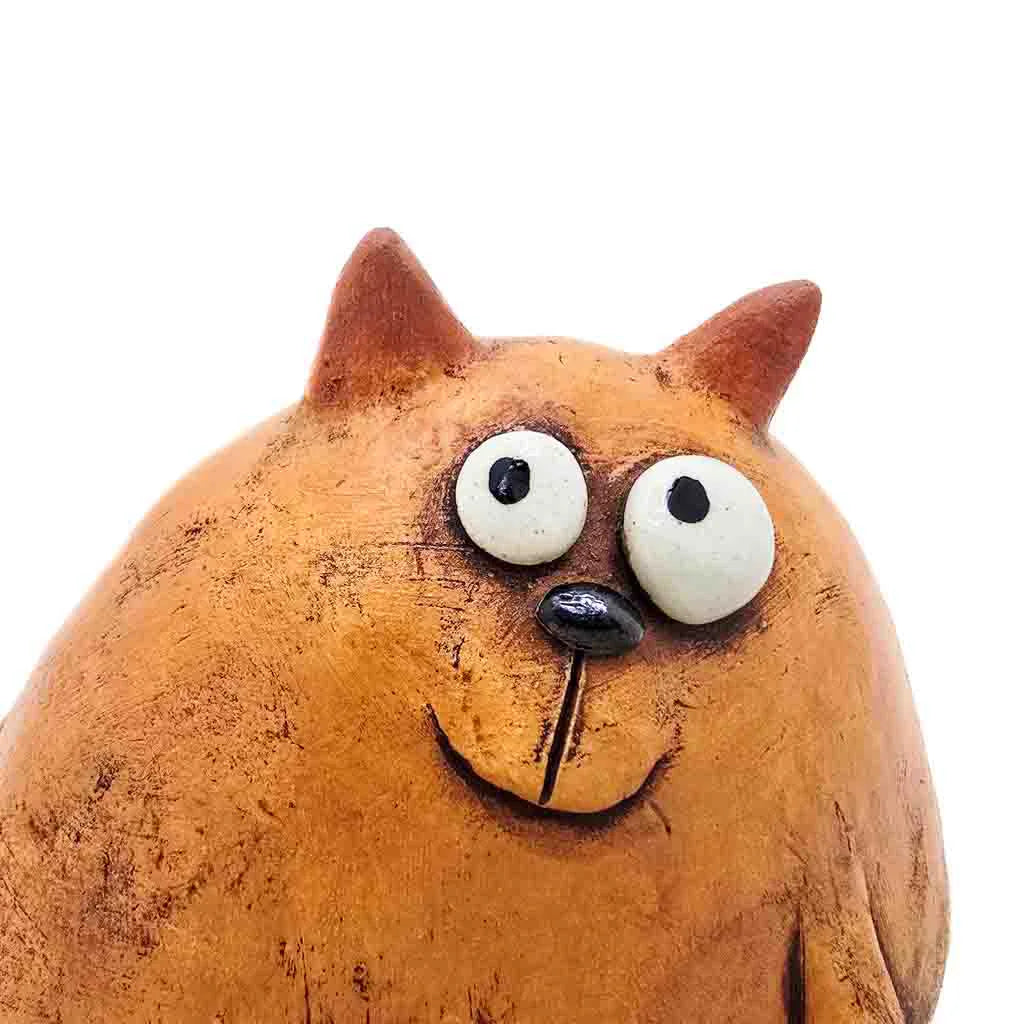 Sitting Peachy Fat Cat - Original Ceramic Figurine