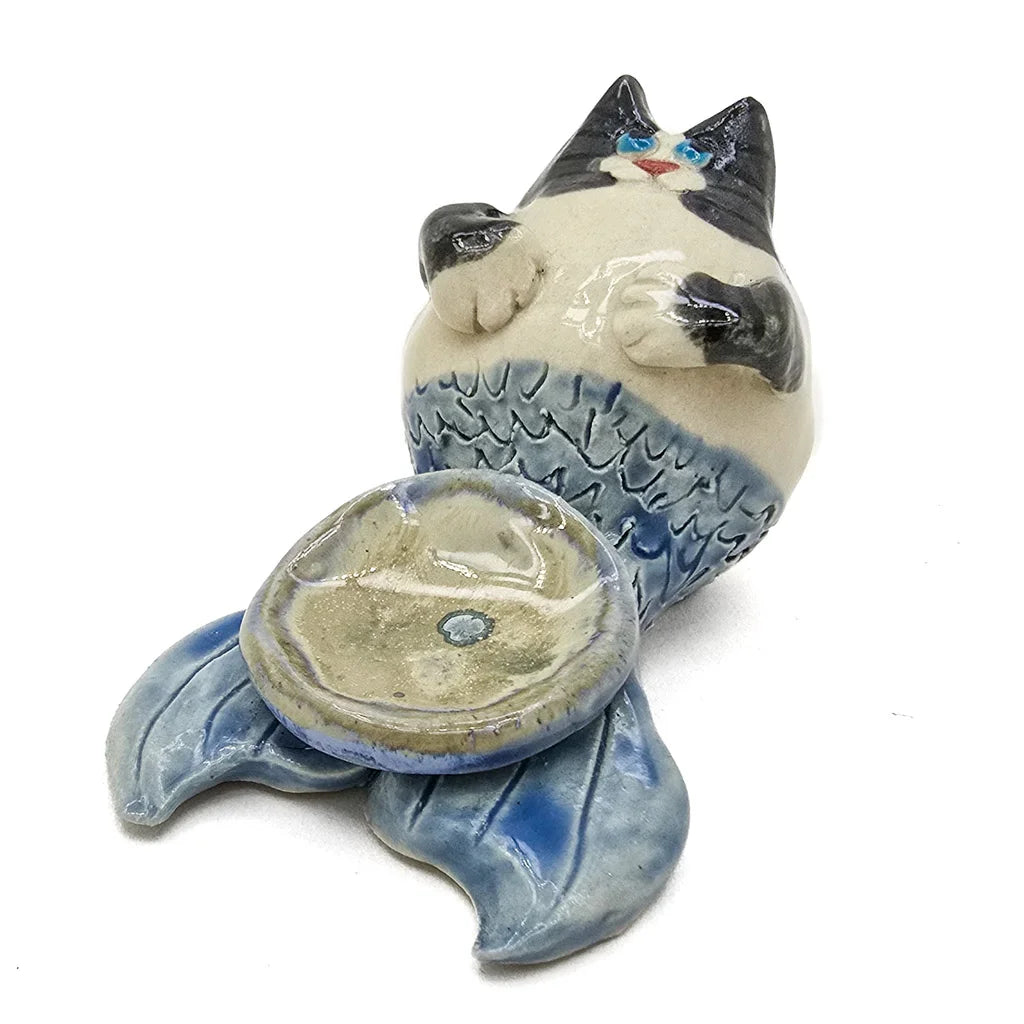 Tuxedo - Cat Fish Ring Holder or Incense Burner - Handmade Ceramic