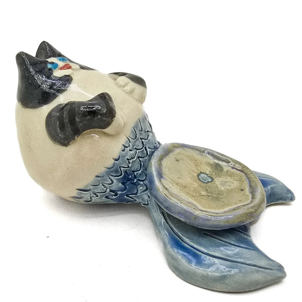 Tuxedo - Cat Fish Ring Holder or Incense Burner - Handmade Ceramic