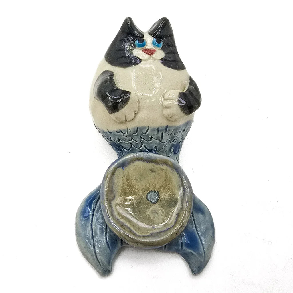 Tuxedo - Cat Fish Ring Holder or Incense Burner - Handmade Ceramic