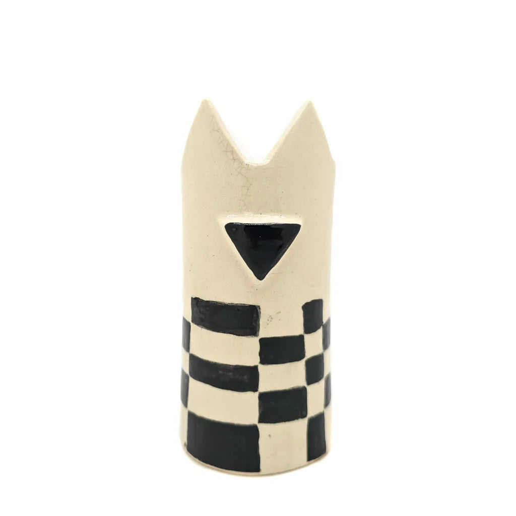 Checkered Cat Vase - Handmade Ceramic