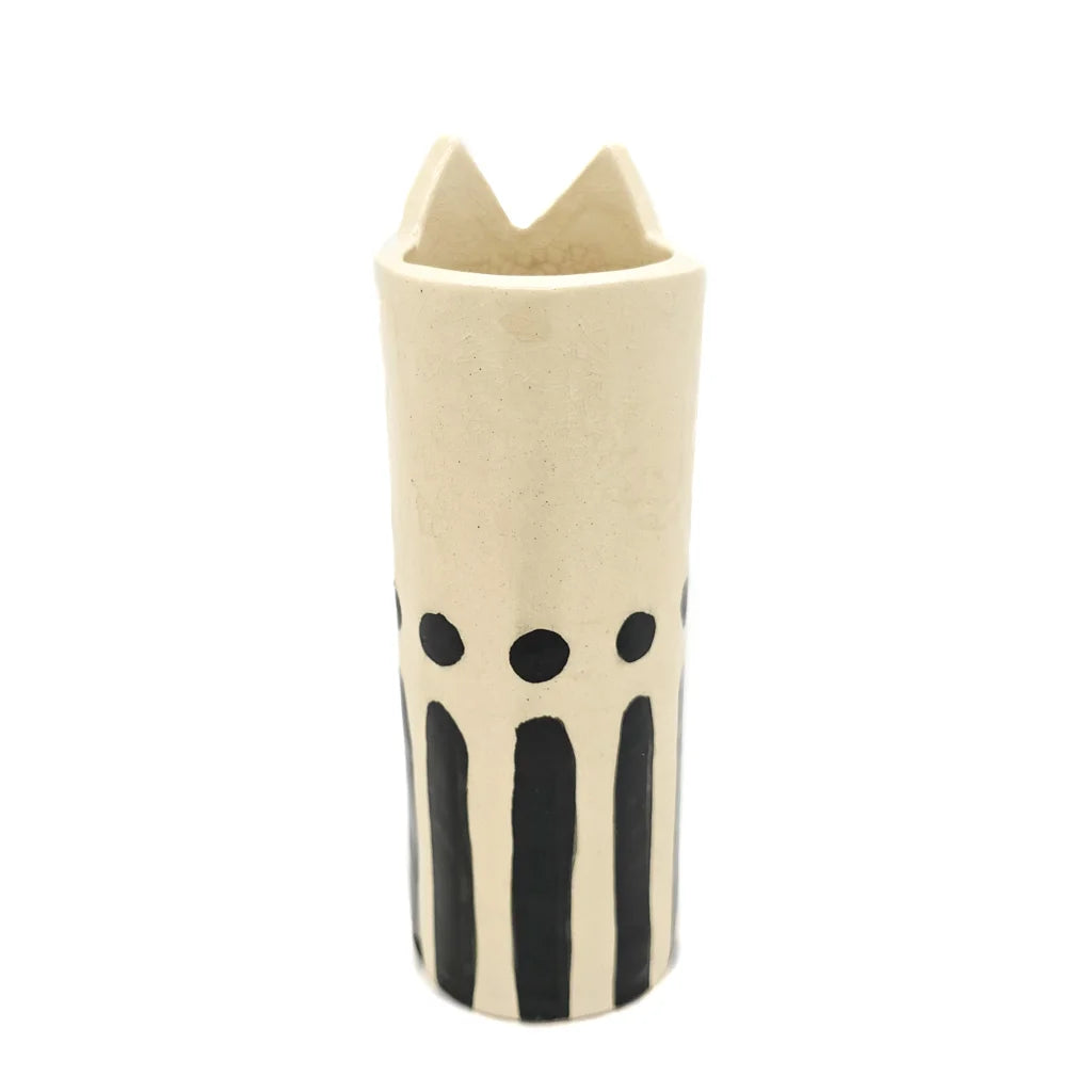 Dots & Stripes Cat Vase - Handmade Ceramic