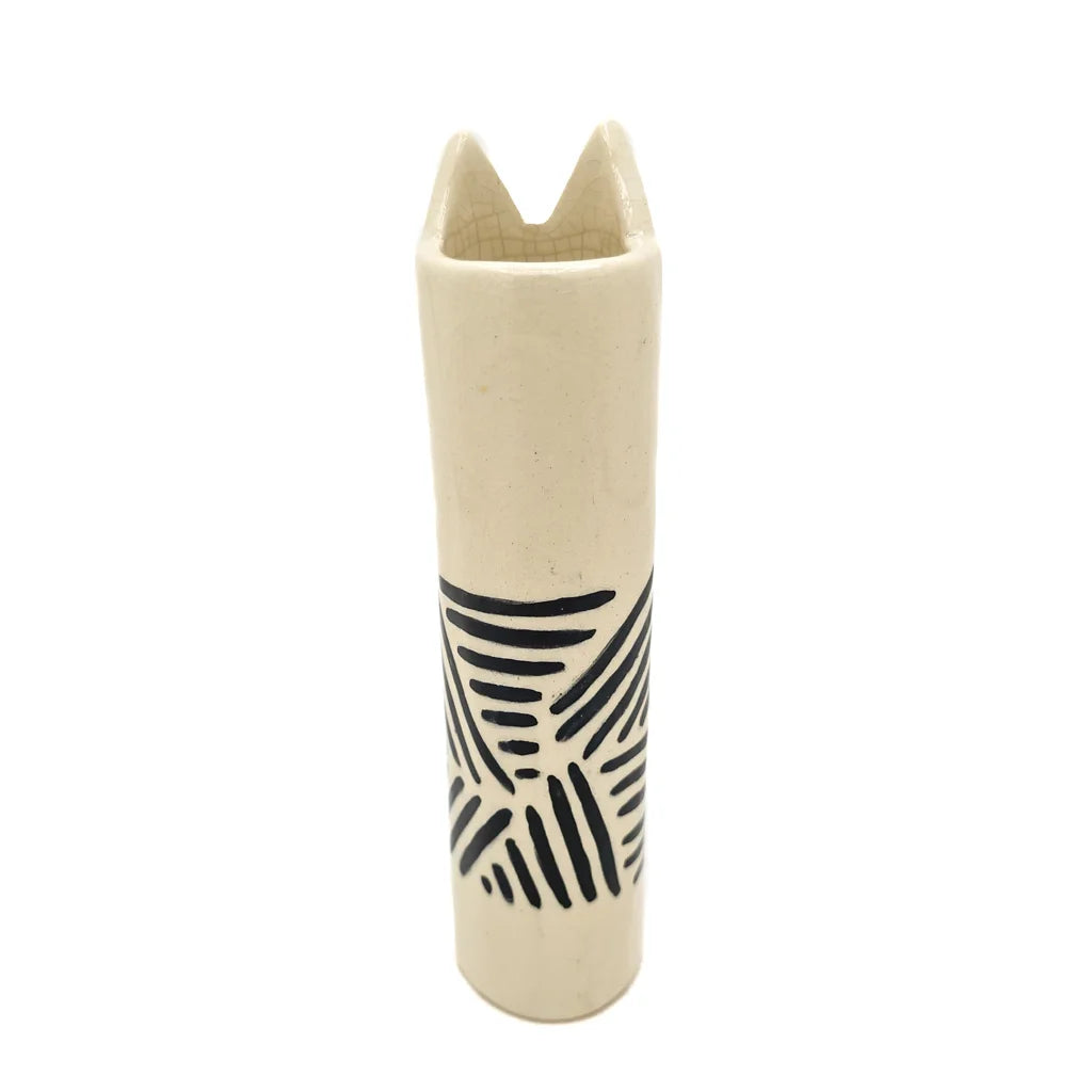 Tribal Stripe Pattern Cat Vase - Handmade Ceramic