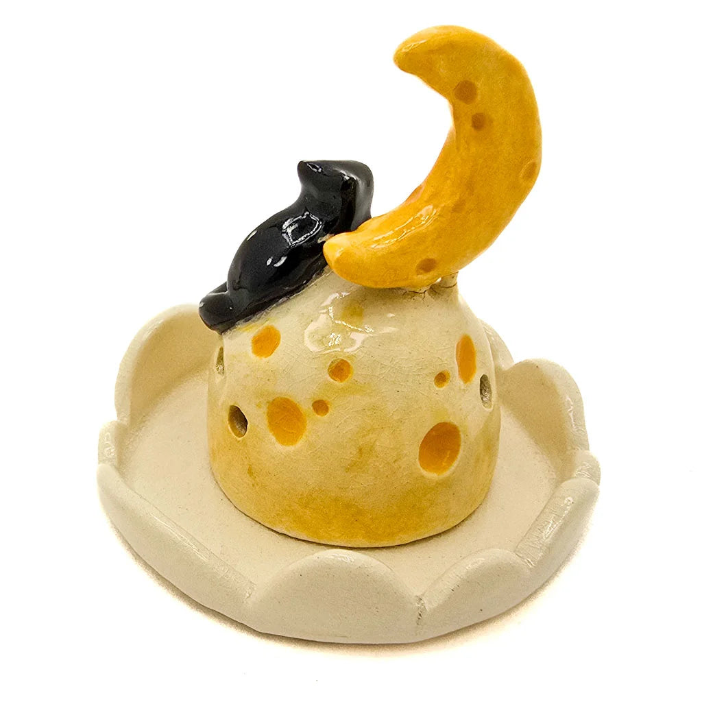 Tuxedo Kitty Moon - Ceramic Incense Burner