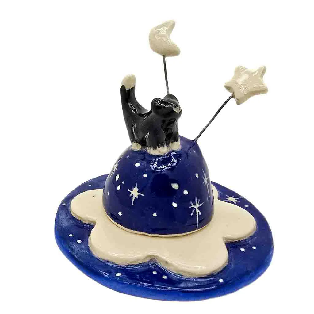 Starry Night Kitty - Ceramic Incense Burner
