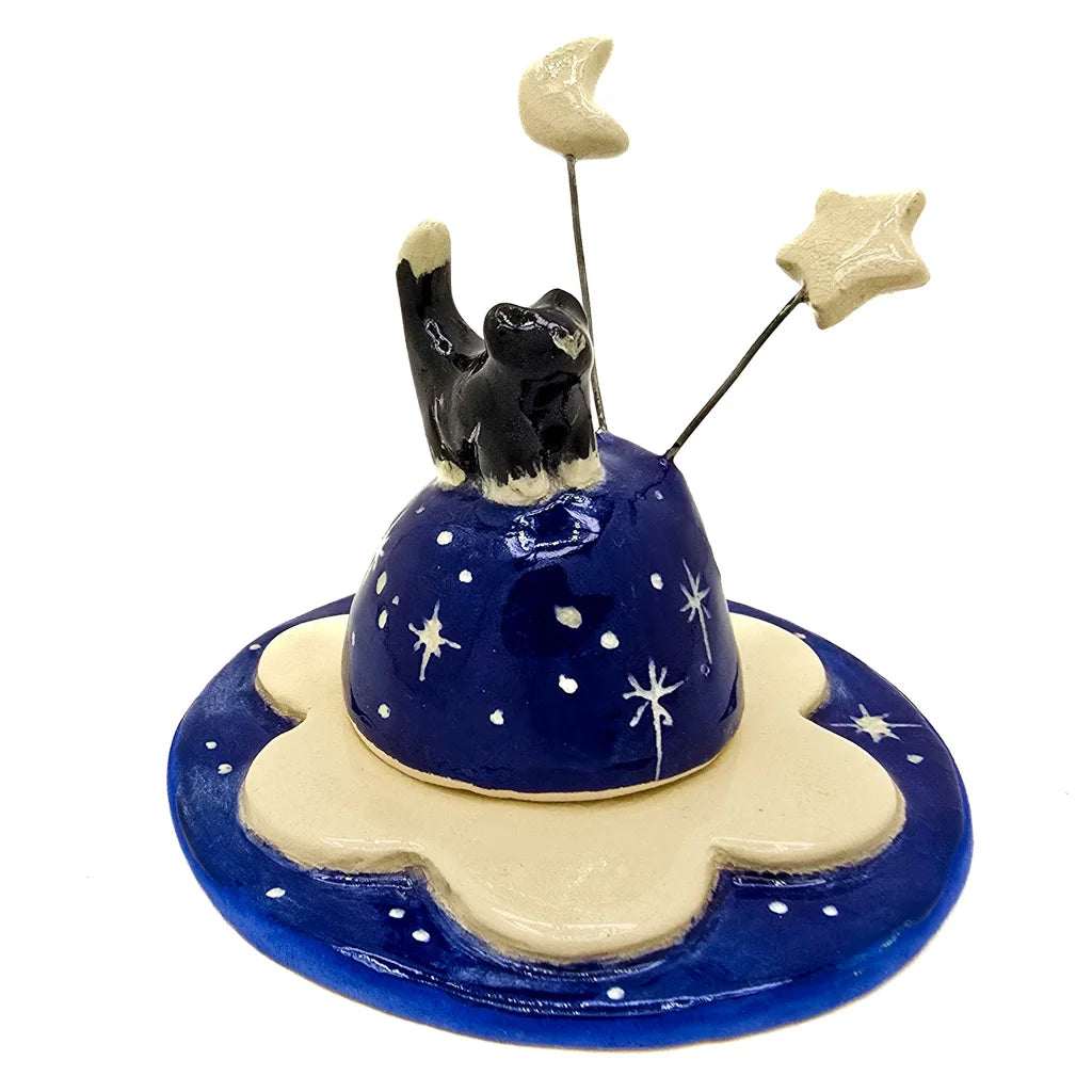 Starry Night Kitty - Ceramic Incense Burner