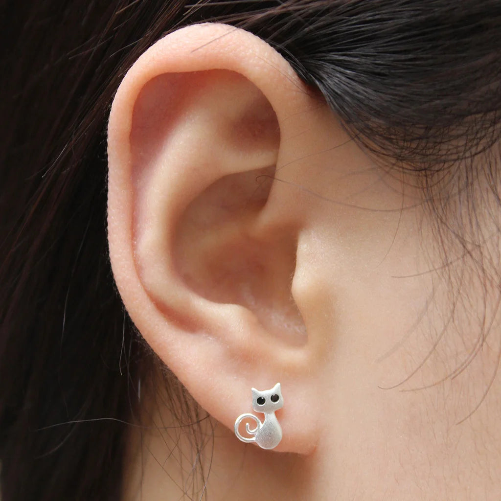 Big Eyes Kitties - Sterling Silver Stud Earrings