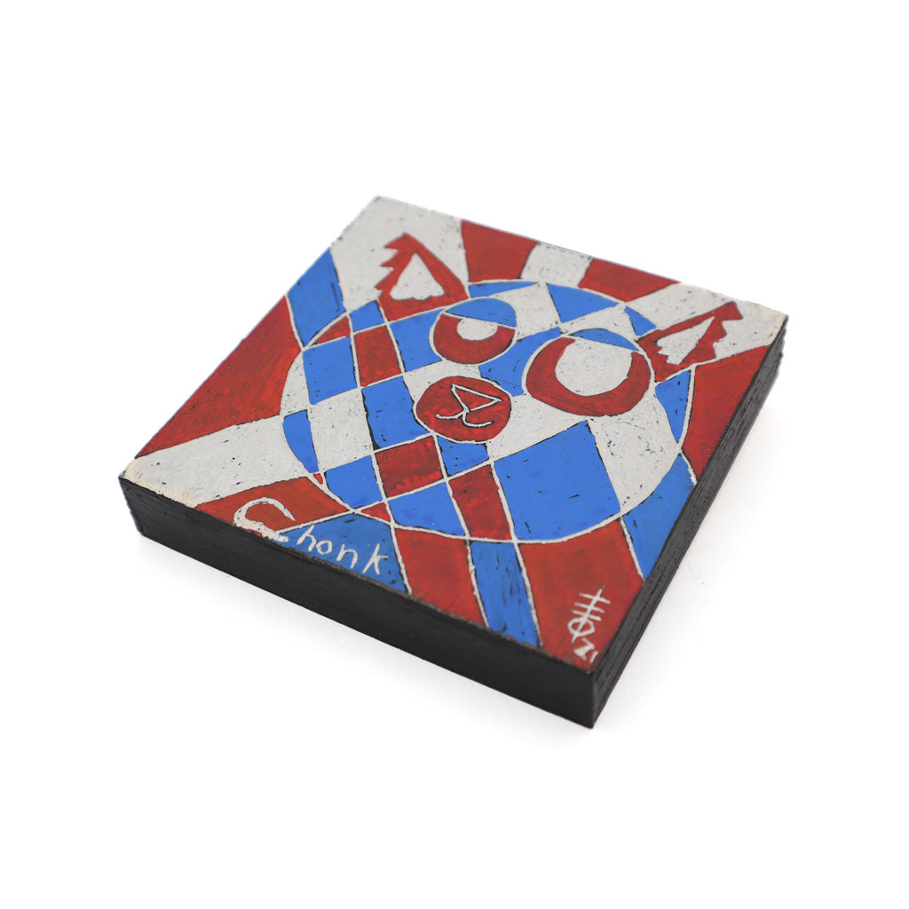 Crossbells Chonk Cat - Clay & ink on Wood