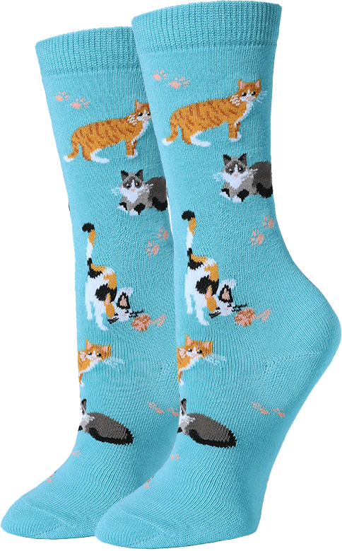 Kitten Around - Jade - Crew Socks S/M