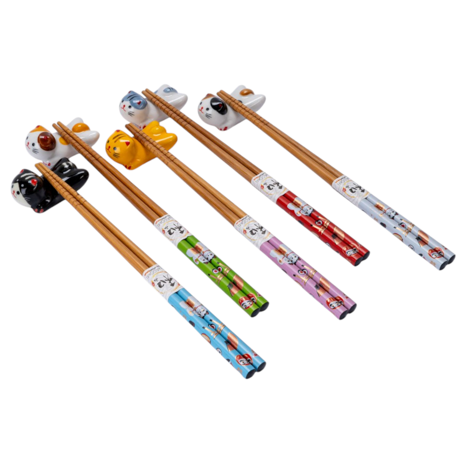 5 Cute Cats - Chopsticks and Rests Gift Set