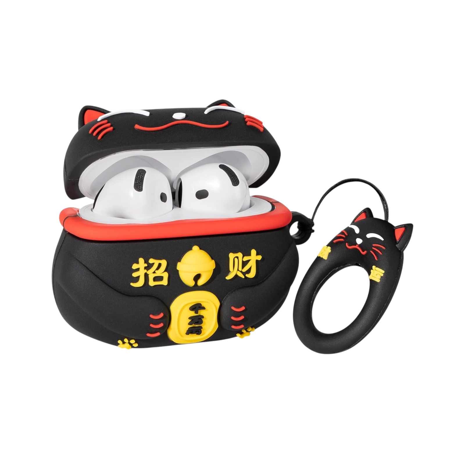 Black Lucky Cat - Silicone Protection Case - Airpods 4th Gen