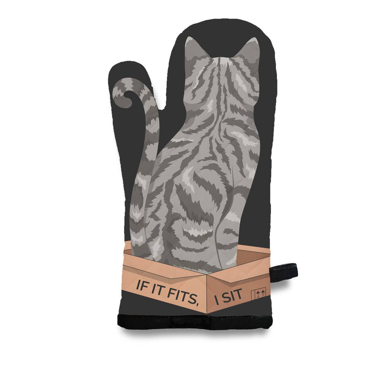 Gray Tabby Kitty Cat If It Fits, I Sit - Oven Mitt 