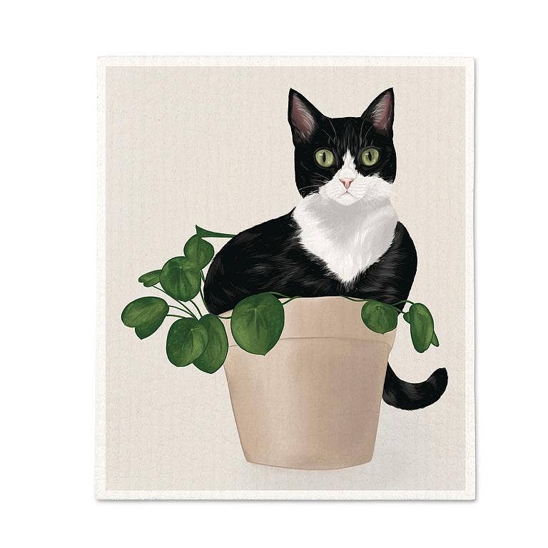 Cat in Plant - Swedish Dishcloth