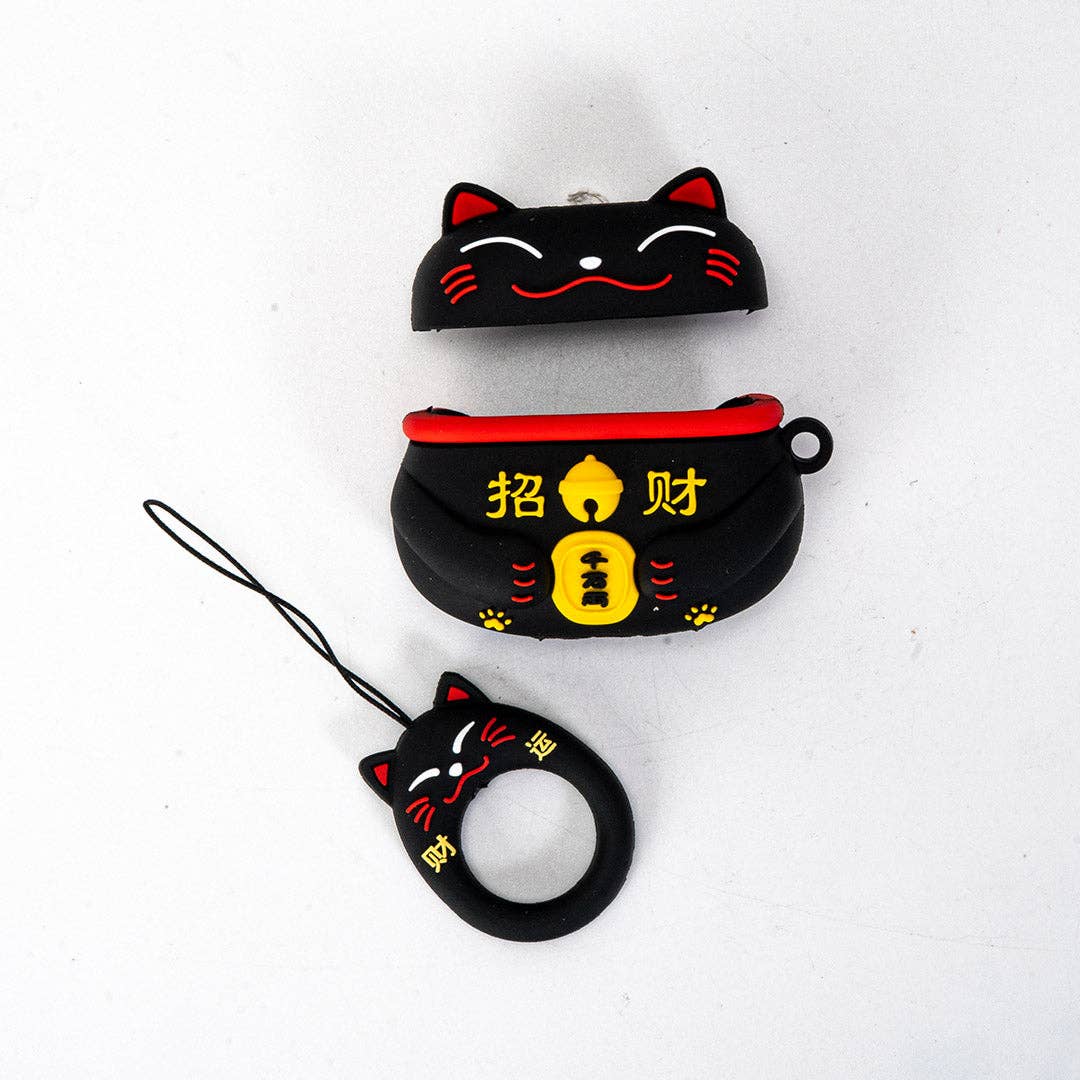 Black Lucky Cat - Silicone Protection Case - Airpods 4th Gen
