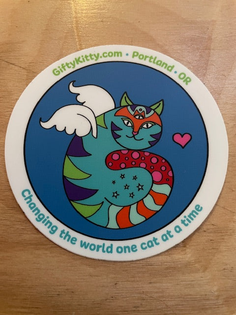 Flying Cat 3" Round Sticker