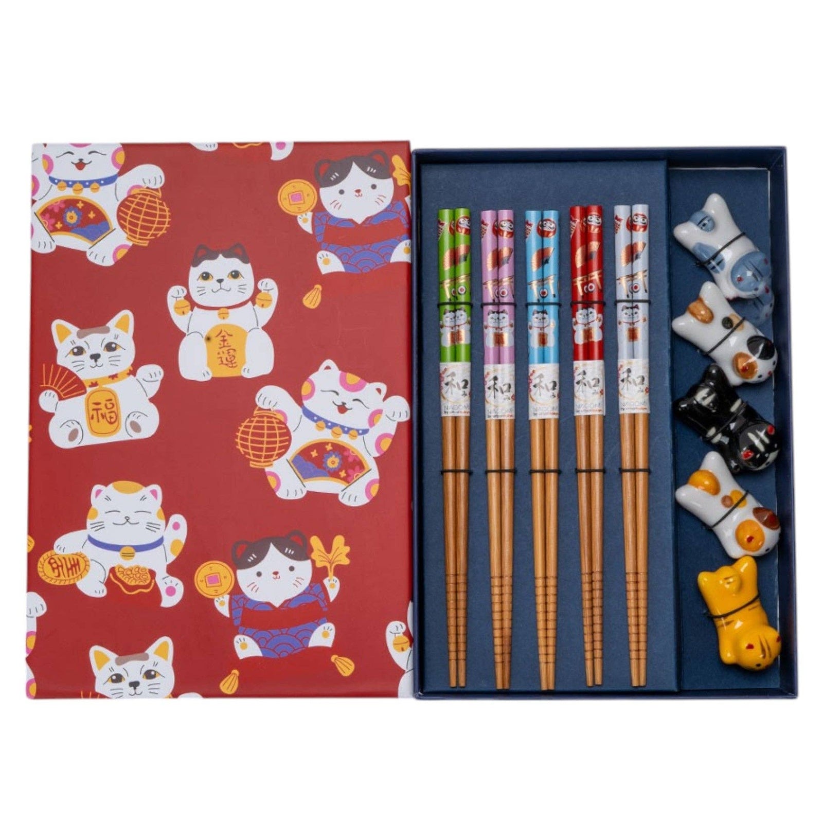 5 Cute Cats - Chopsticks and Rests Gift Set