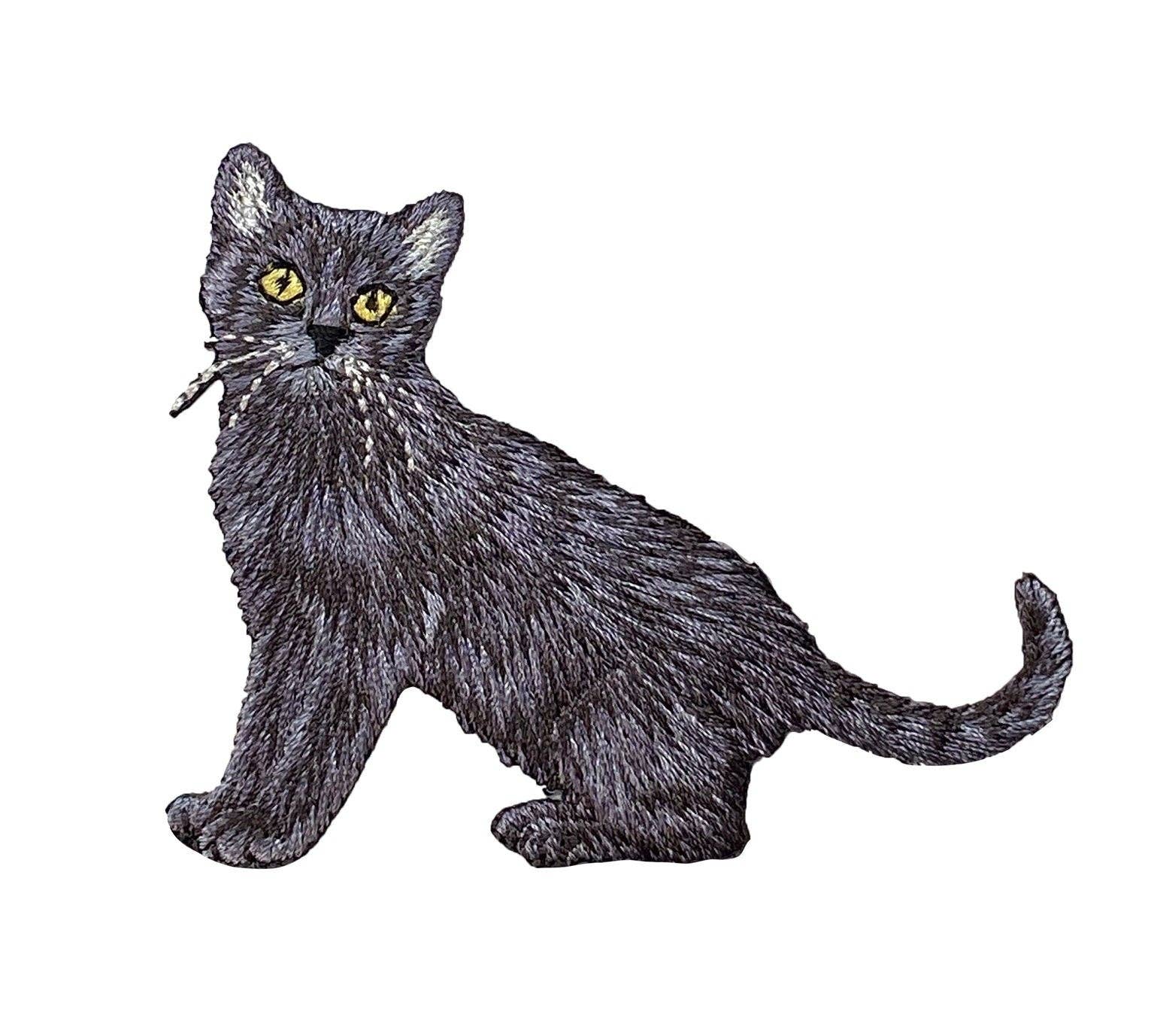 Realistic Full Body Black Cat - Embroidered Iron on Patch