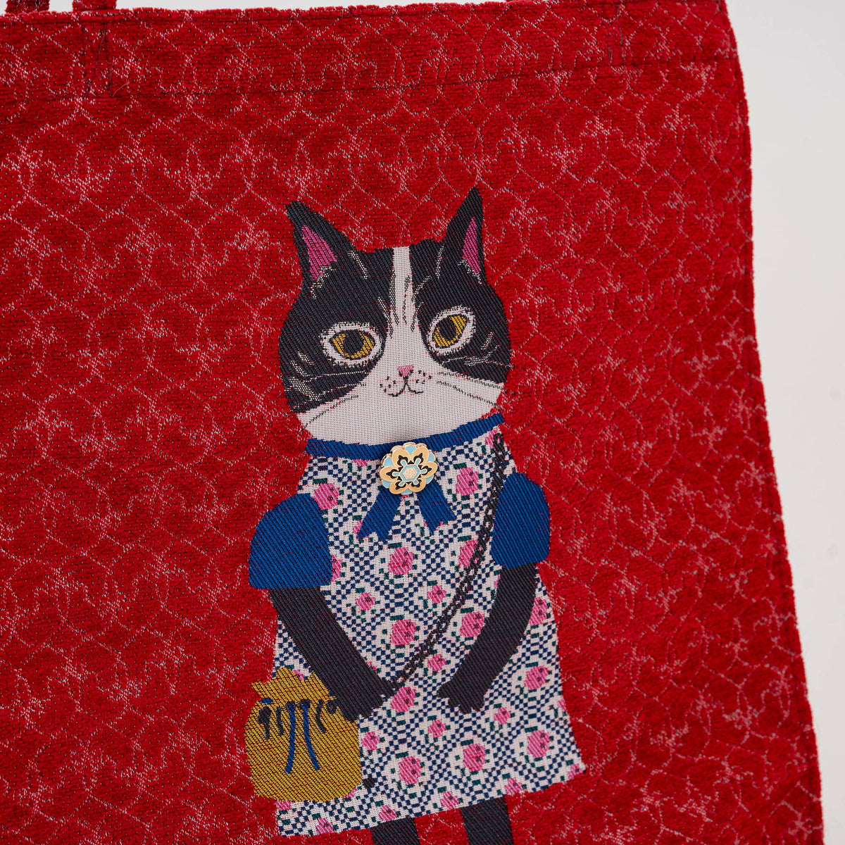 Tuxedo Kusuguru - Red Jacquard Tote Bag