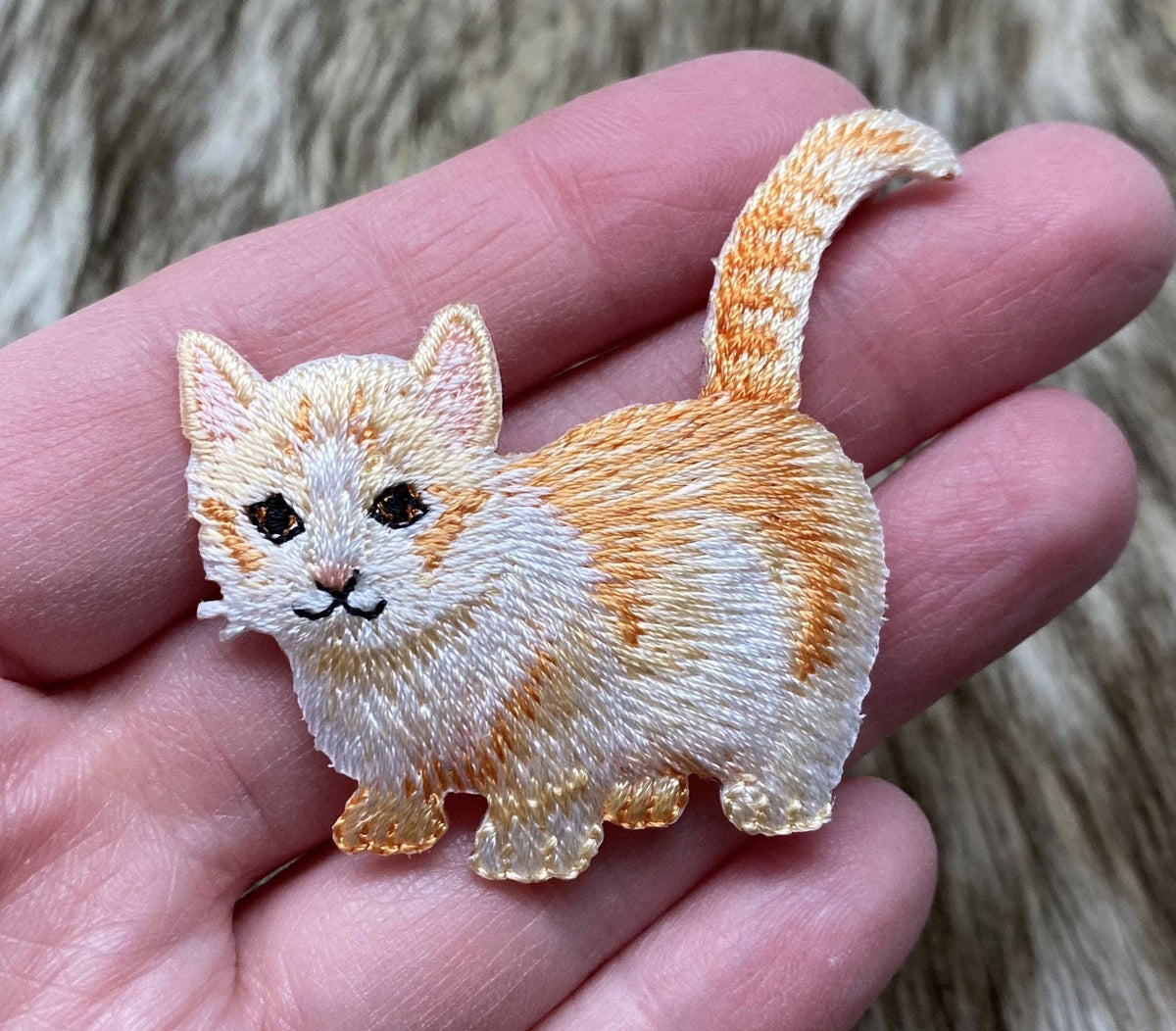 Orange and White Tabby Kitty Cat - Embroidered Iron on Patch