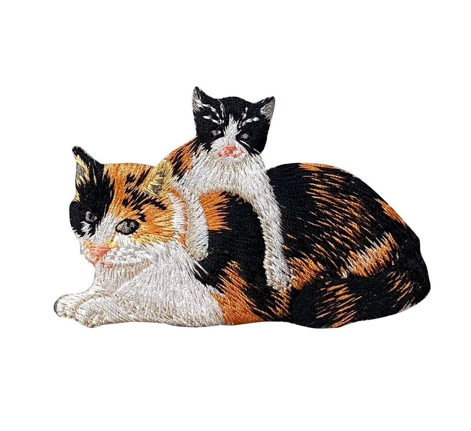 Calico Mother Cat and Kitten - Embroidered Iron on Patch