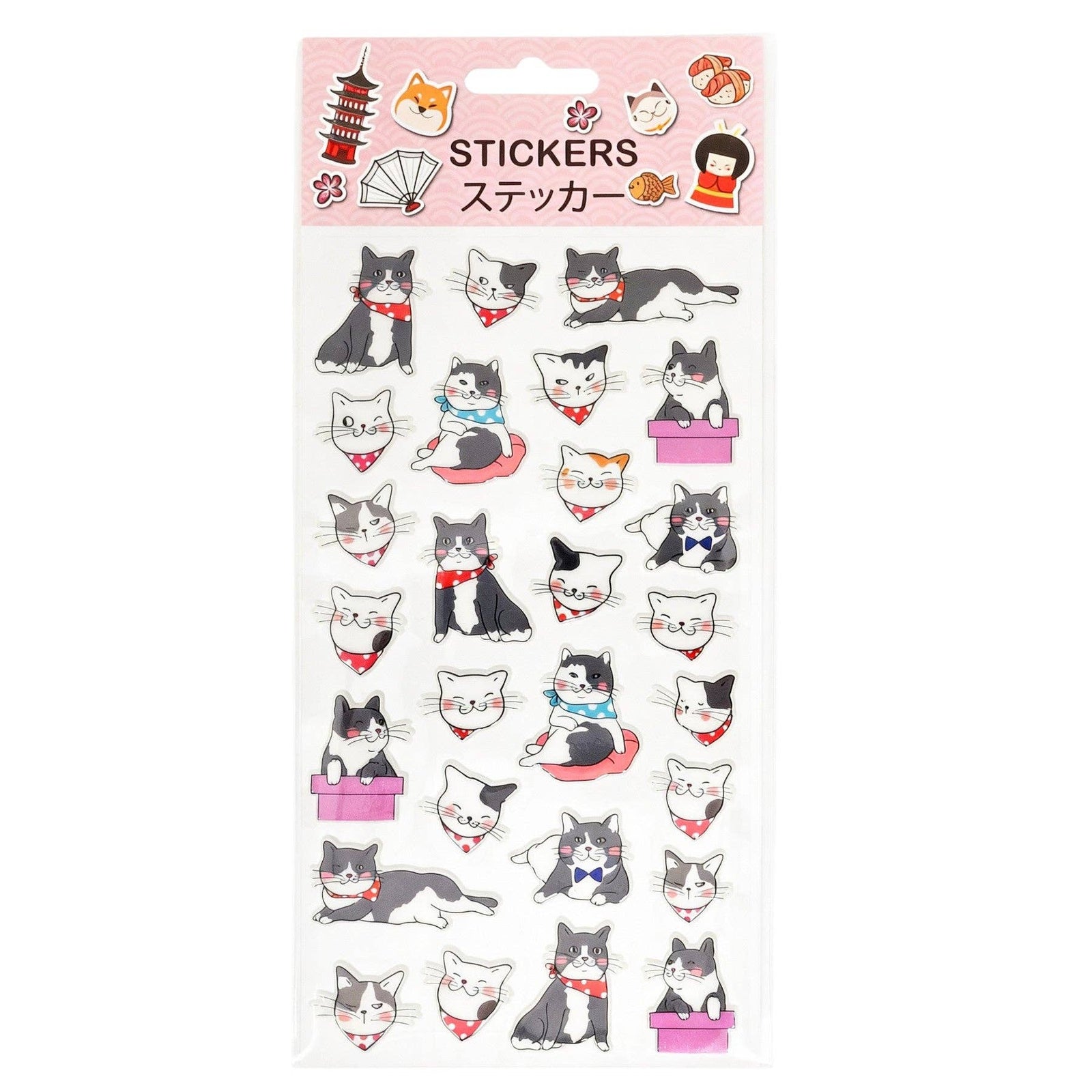 Gray and White Cats with Bandanas - Puffy Stickers