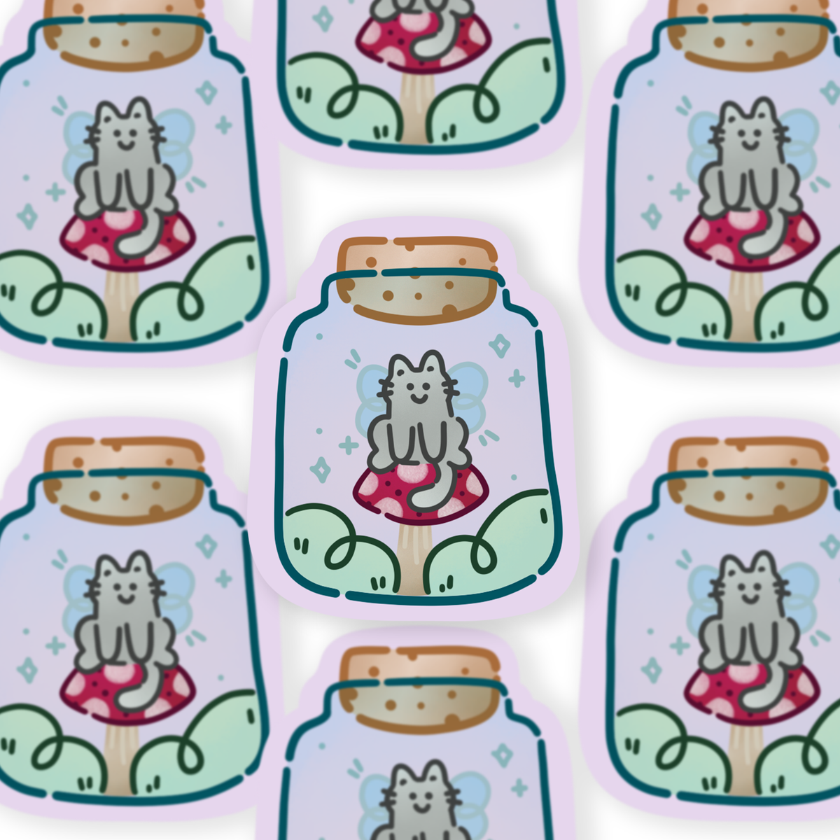 Kitty Fairy Jar - Die Cut Sticker